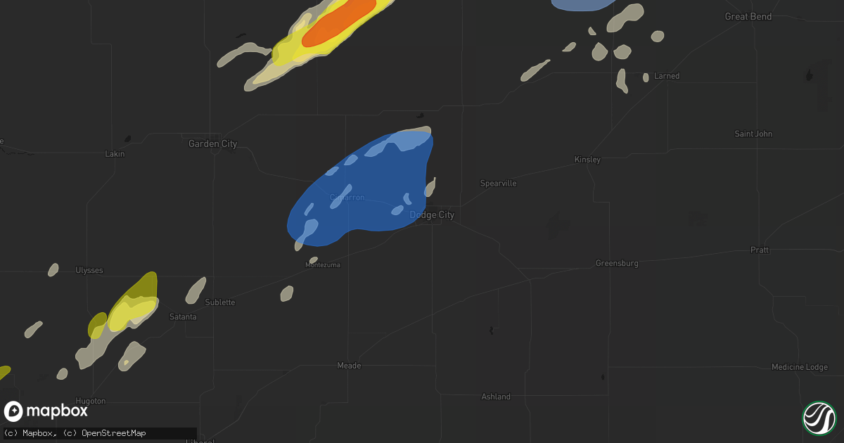 Hail map in Dodge City, KS on June 9, 2026