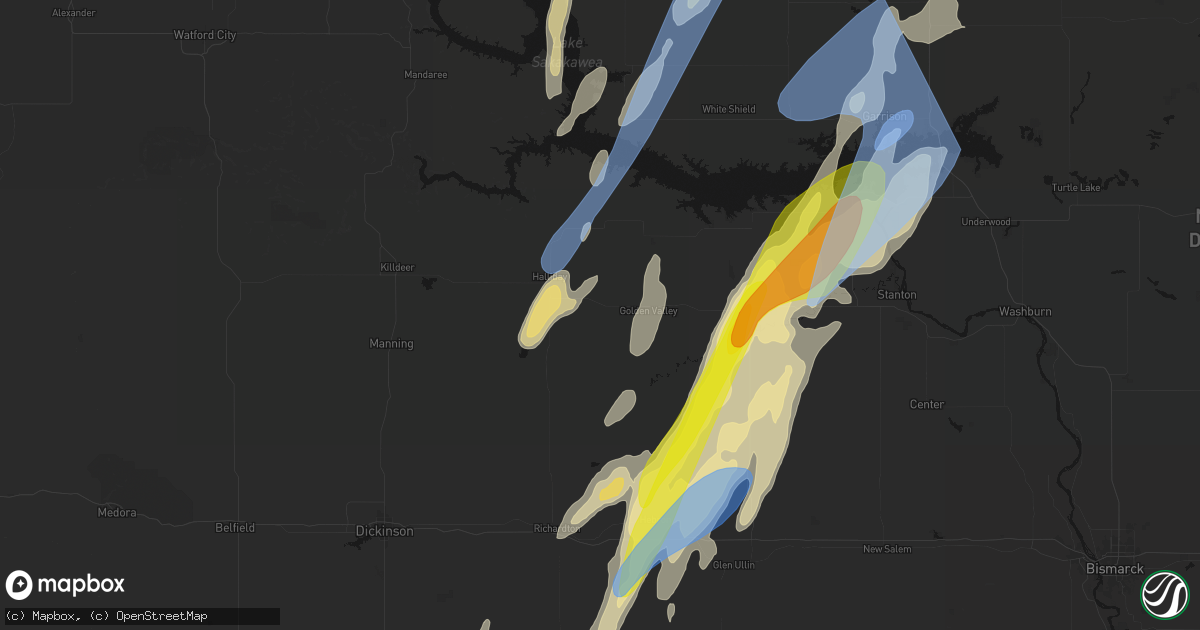 Hail map in Dodge, ND on June 9, 2026