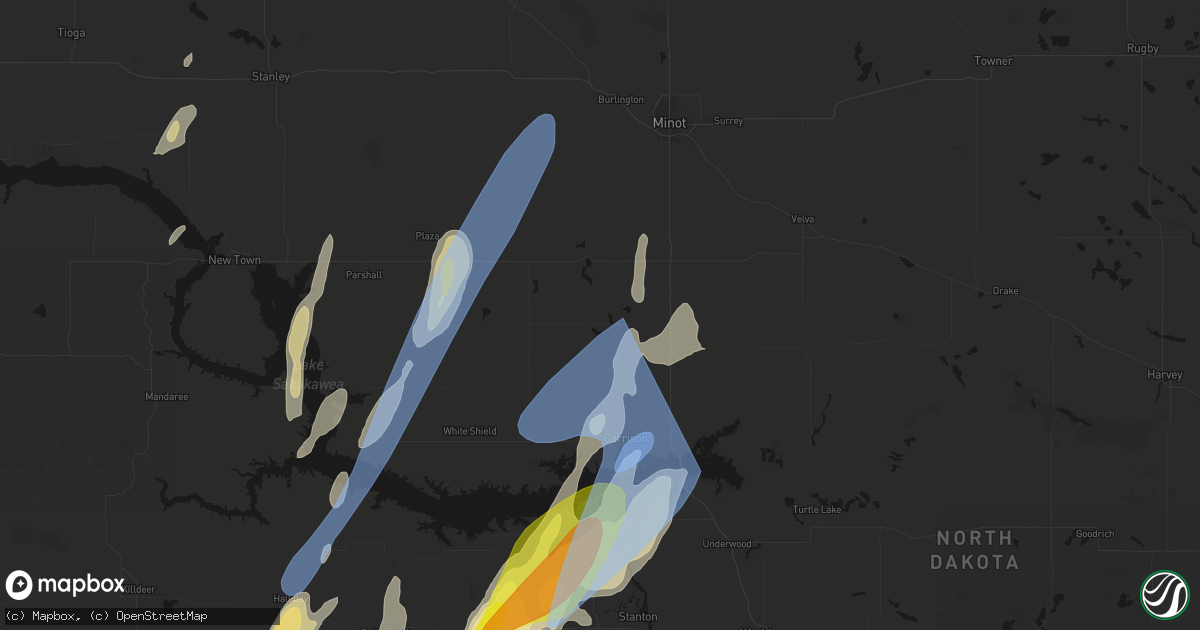 Hail map in Douglas, ND on June 9, 2026