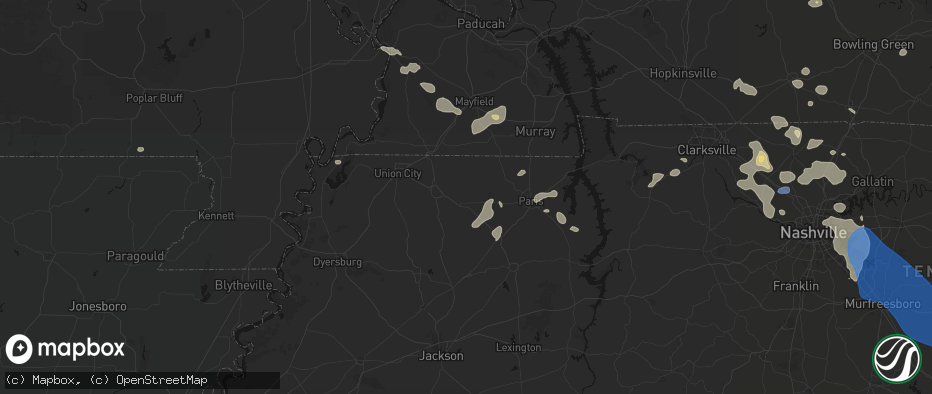 Hail map in Dresden, TN on June 9, 2026