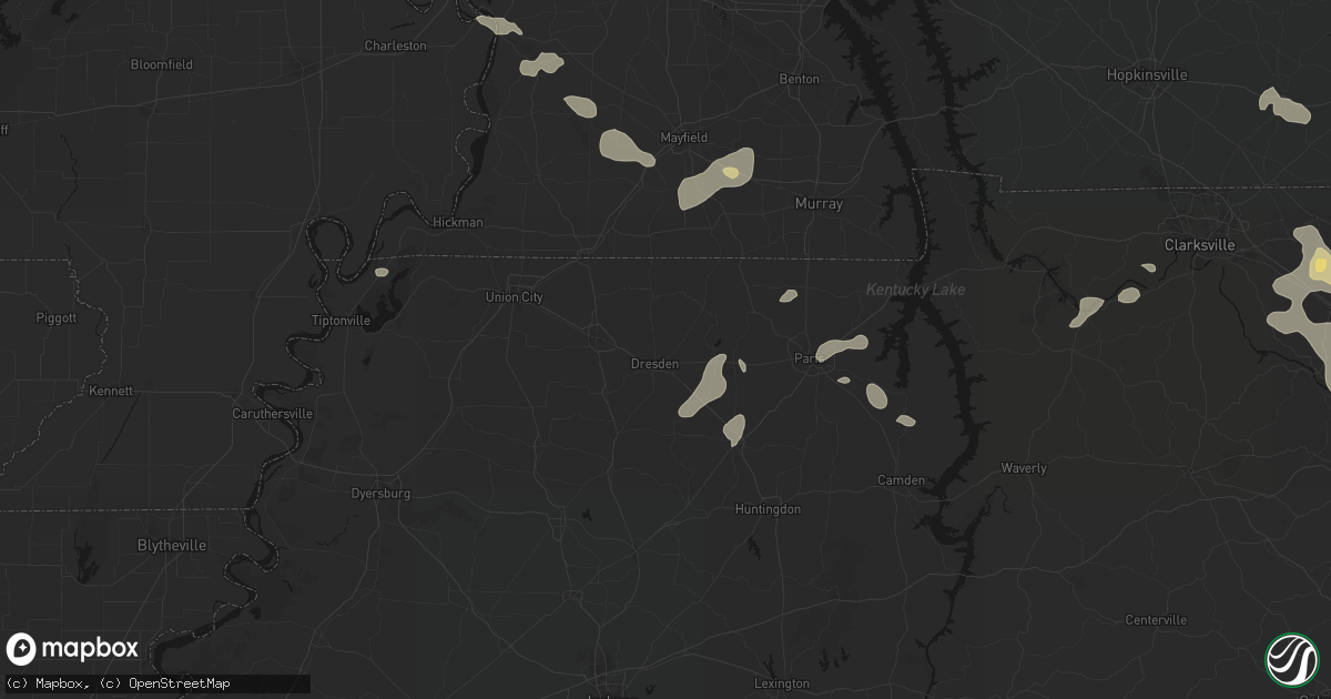 Hail map in Dresden, TN on June 9, 2026