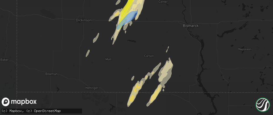 Hail map in Elgin, ND on June 9, 2026