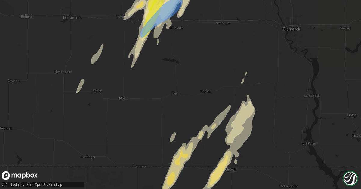 Hail map in Elgin, ND on June 9, 2026