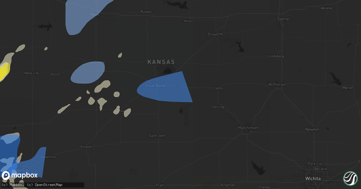 Hail map in Ellinwood, KS on June 9, 2026