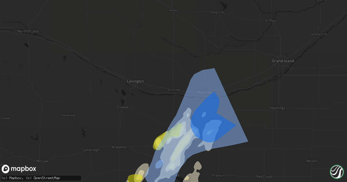 Hail map in Elm Creek, NE on June 9, 2026