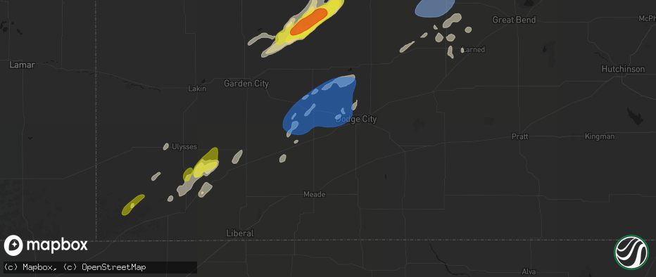 Hail map in Ensign, KS on June 9, 2026