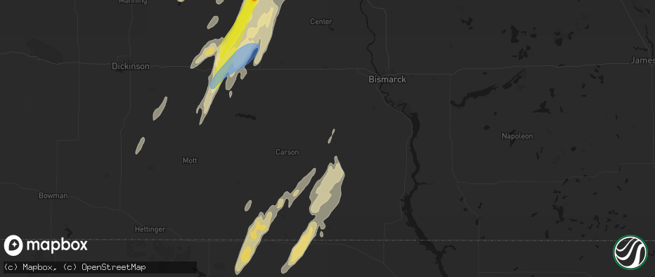 Hail map in Flasher, ND on June 9, 2026