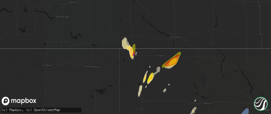 Hail map in Fortuna, ND on June 9, 2026