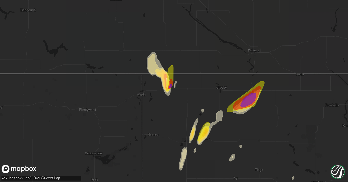 Hail map in Fortuna, ND on June 9, 2026