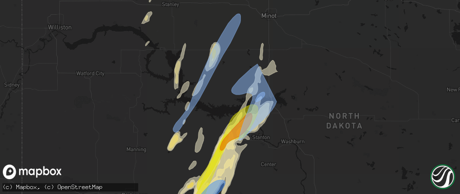 Hail map in Garrison, ND on June 9, 2026