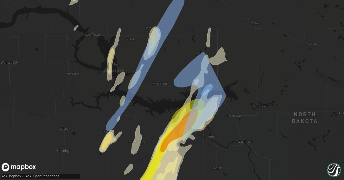 Hail map in Garrison, ND on June 9, 2026