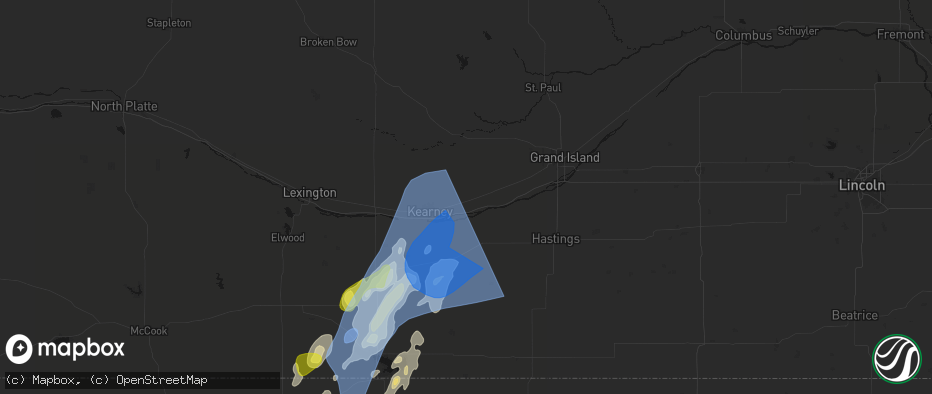 Hail map in Gibbon, NE on June 9, 2026