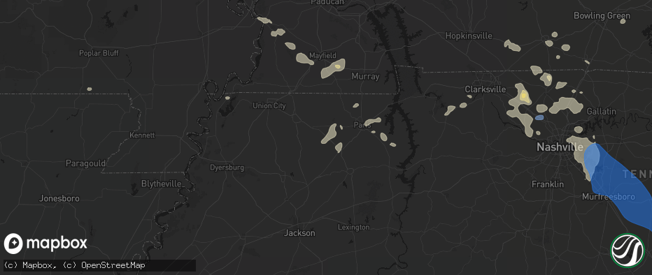 Hail map in Gleason, TN on June 9, 2026