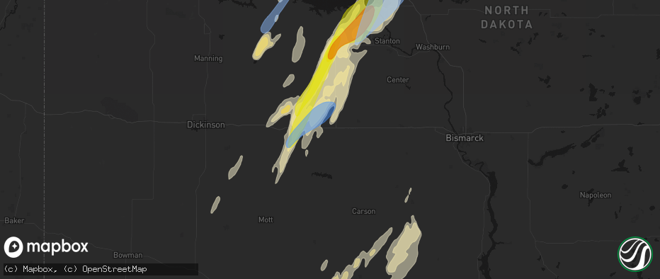 Hail map in Glen Ullin, ND on June 9, 2026