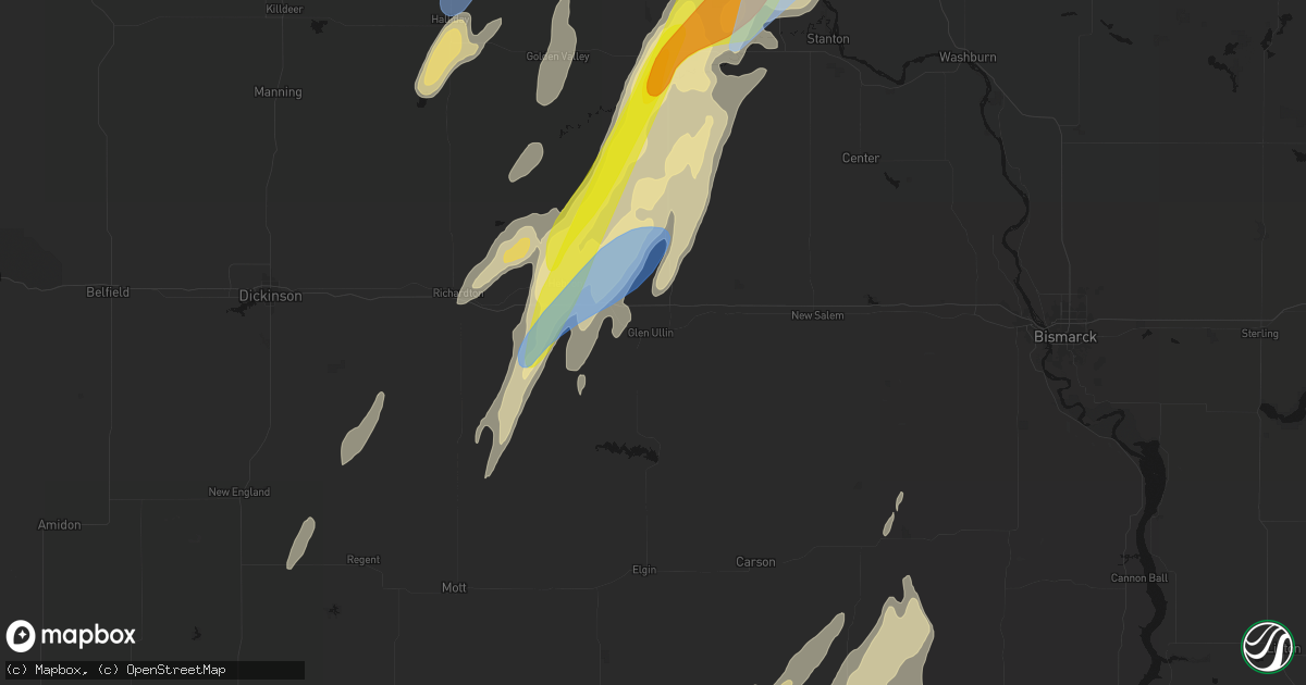 Hail map in Glen Ullin, ND on June 9, 2026