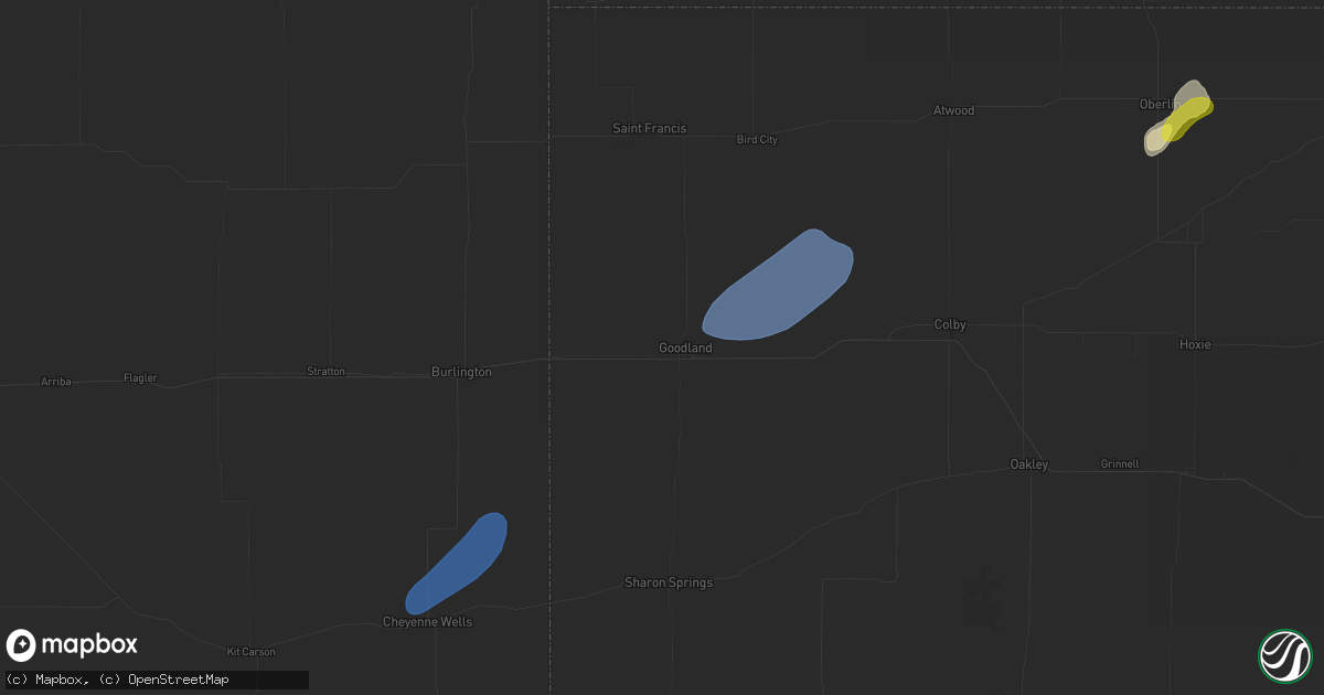 Hail map in Goodland, KS on June 9, 2026