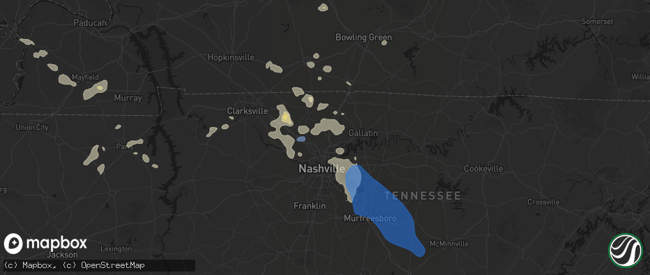Hail map in Goodlettsville, TN on June 9, 2026