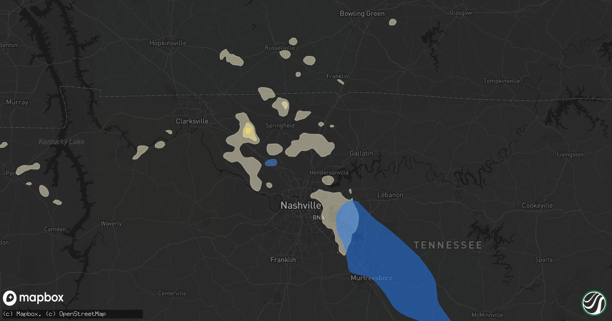 Hail map in Goodlettsville, TN on June 9, 2026