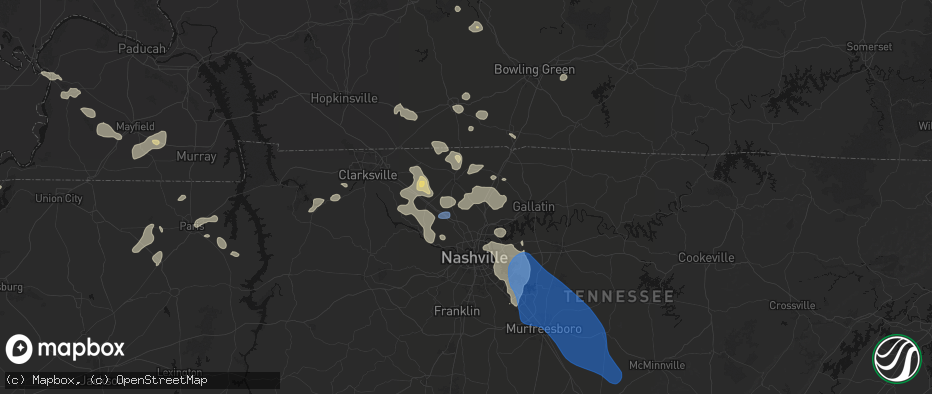 Hail map in Greenbrier, TN on June 9, 2026