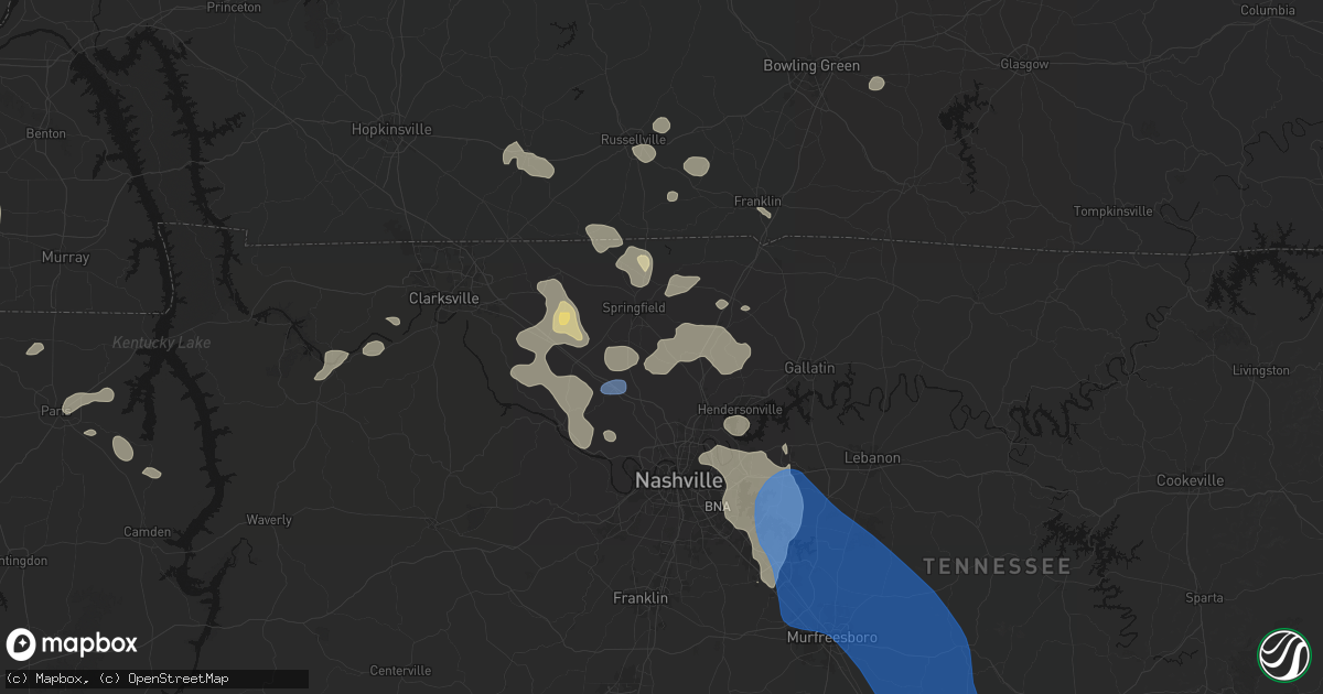 Hail map in Greenbrier, TN on June 9, 2026