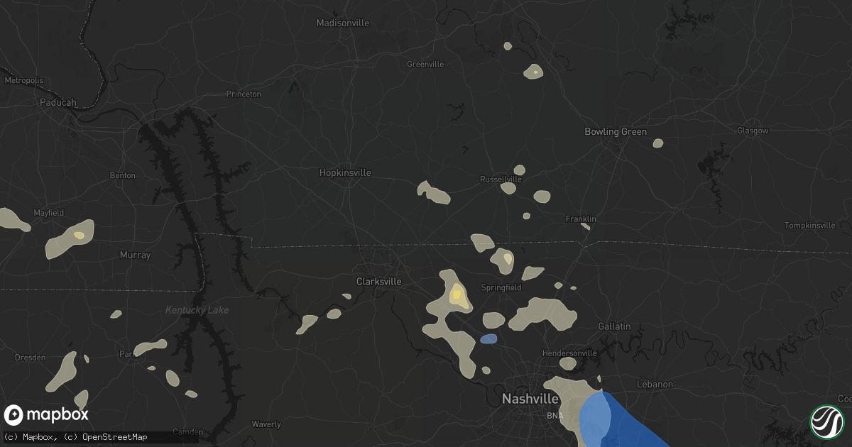 Hail map in Guthrie, KY on June 9, 2026