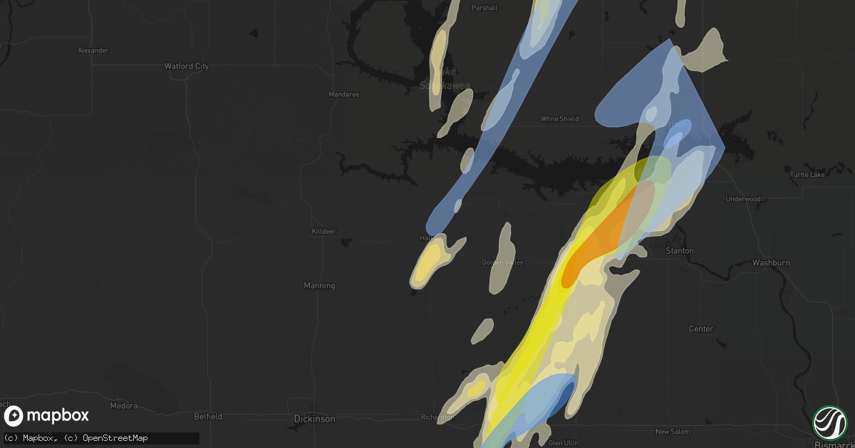 Hail map in Halliday, ND on June 9, 2026