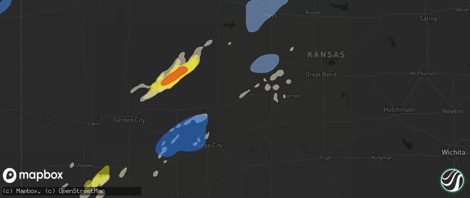 Hail map in Hanston, KS on June 9, 2026
