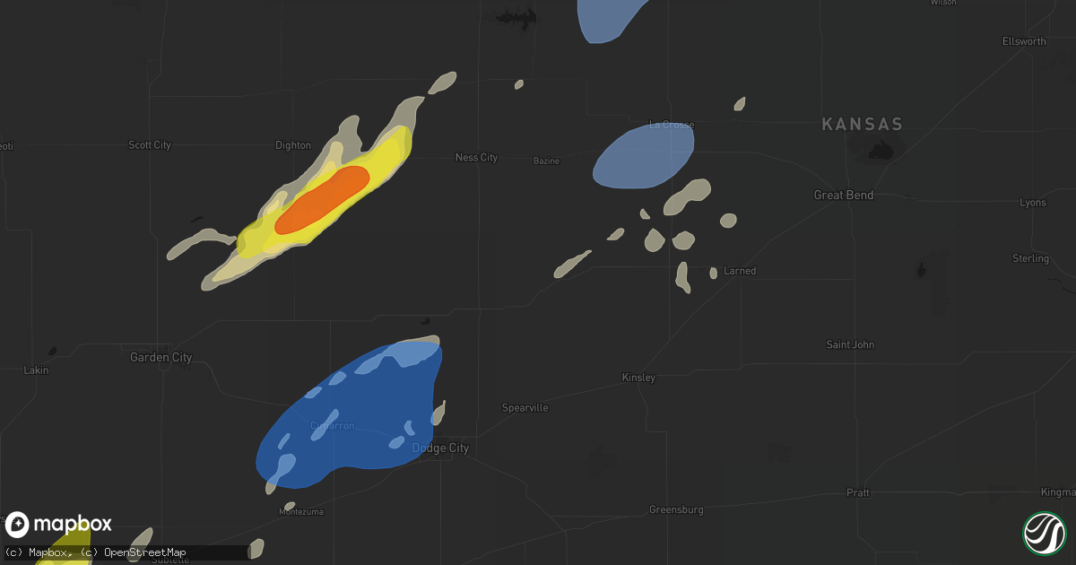 Hail map in Hanston, KS on June 9, 2026
