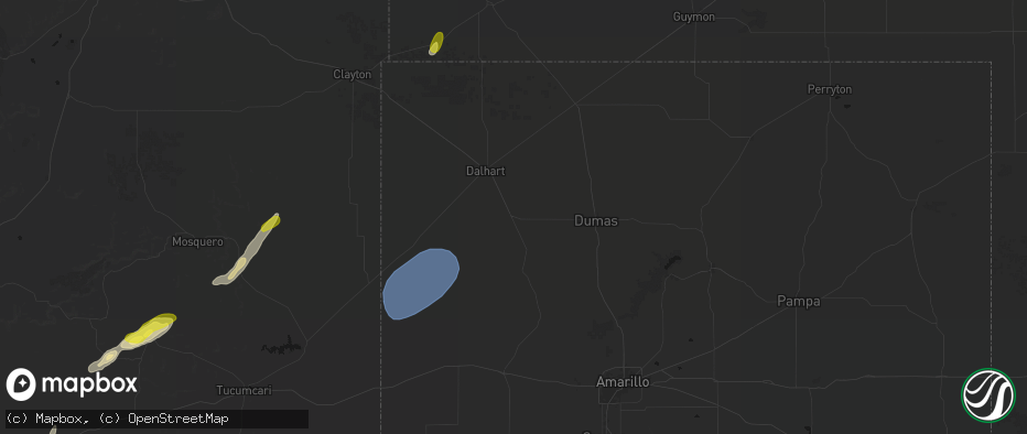 Hail map in Hartley, TX on June 9, 2026