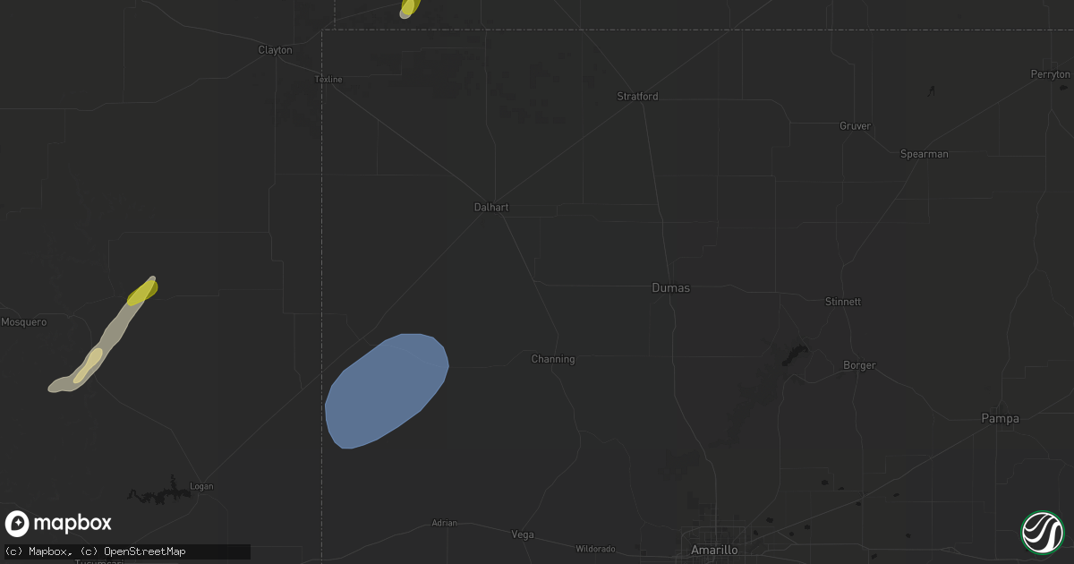 Hail map in Hartley, TX on June 9, 2026