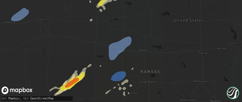Hail map in Hays, KS on June 9, 2026