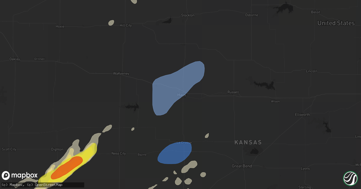 Hail map in Hays, KS on June 9, 2026
