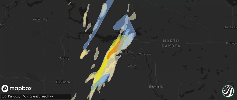 Hail map in Hazen, ND on June 9, 2026