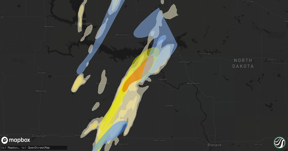 Hail map in Hazen, ND on June 9, 2026