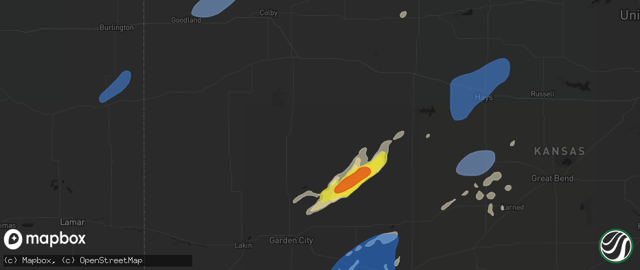 Hail map in Healy, KS on June 9, 2026