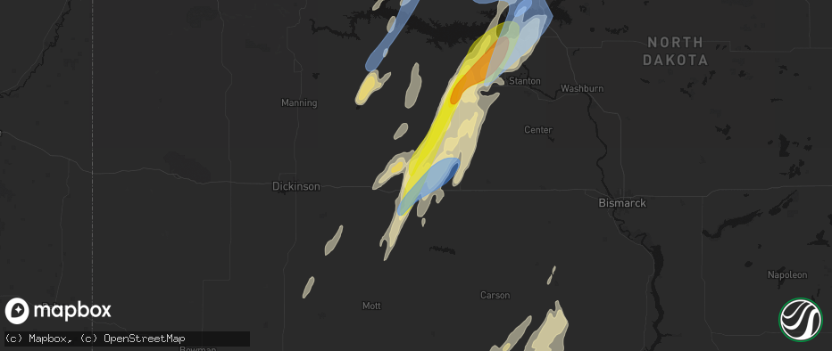 Hail map in Hebron, ND on June 9, 2026