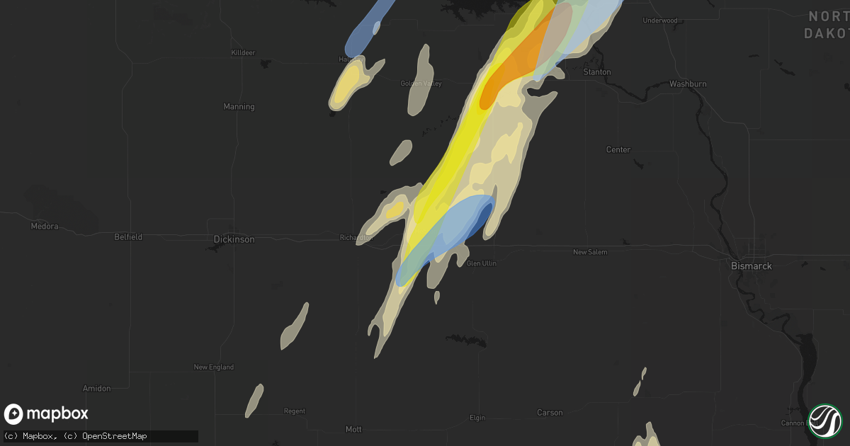 Hail map in Hebron, ND on June 9, 2026