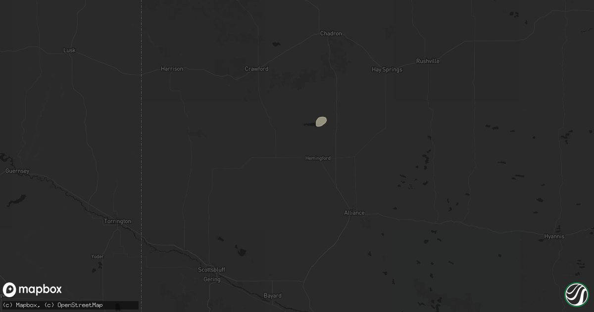 Hail map in Hemingford, NE on June 9, 2026
