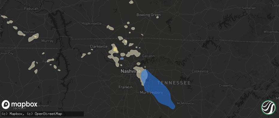 Hail map in Hendersonville, TN on June 9, 2026