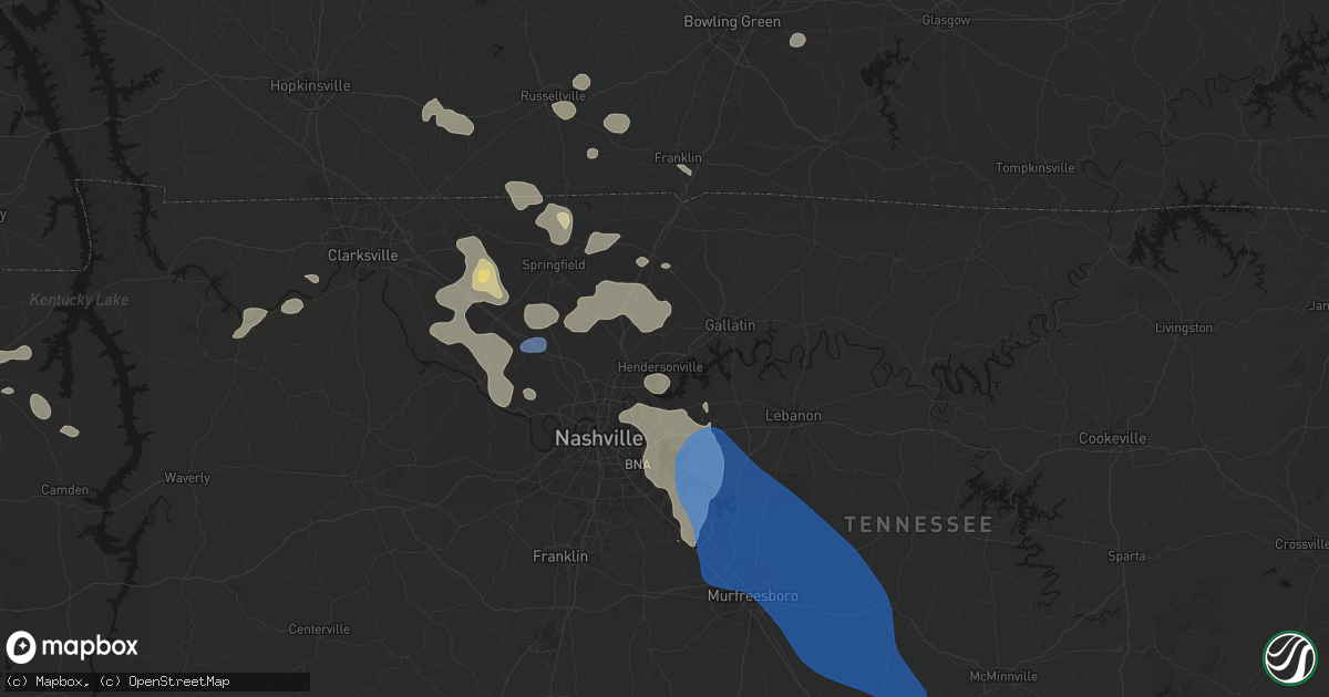 Hail map in Hendersonville, TN on June 9, 2026