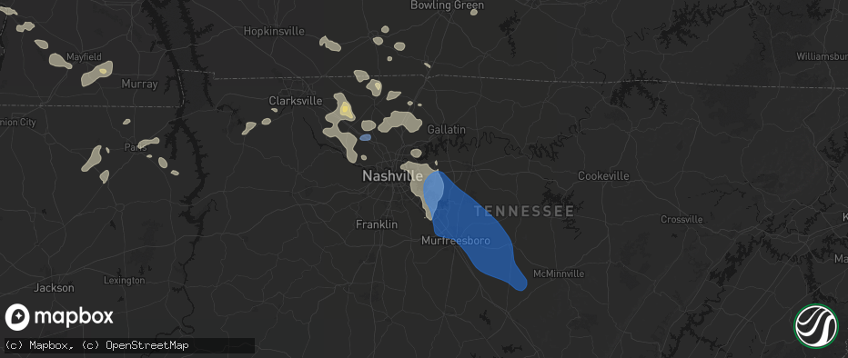 Hail map in Hermitage, TN on June 9, 2026