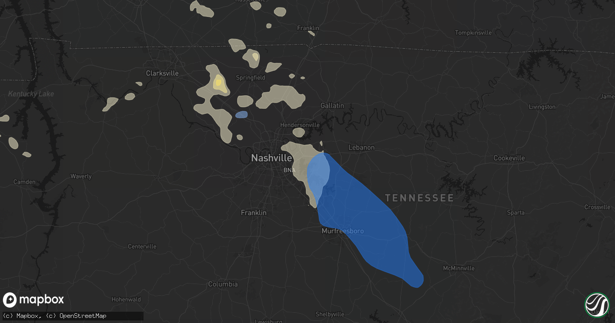 Hail map in Hermitage, TN on June 9, 2026