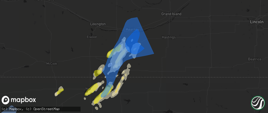 Hail map in Hildreth, NE on June 9, 2026