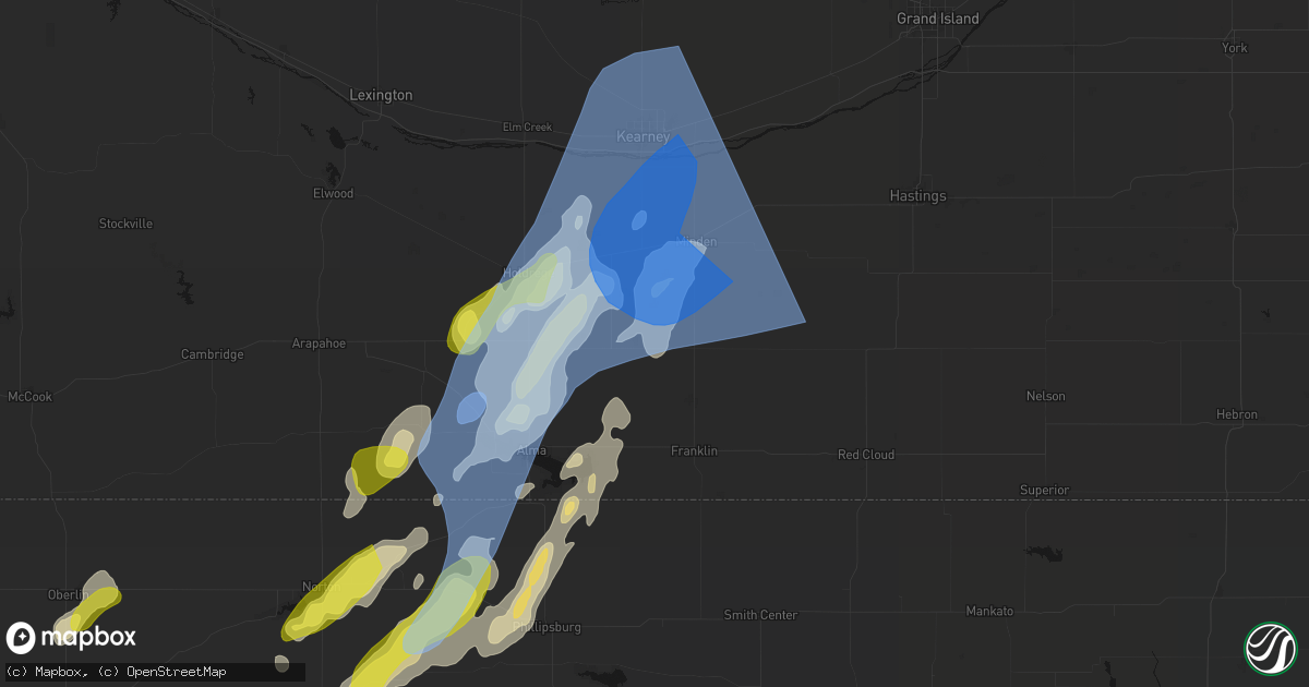 Hail map in Hildreth, NE on June 9, 2026