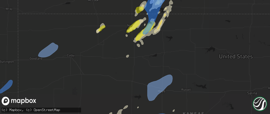 Hail map in Hill City, KS on June 9, 2026