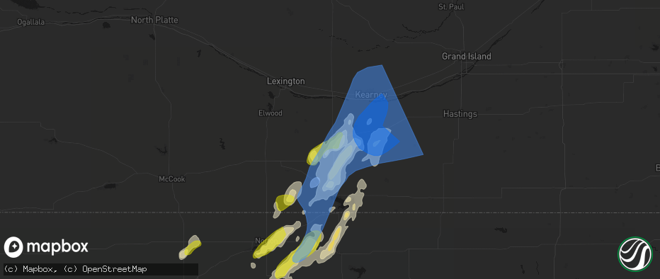 Hail map in Holdrege, NE on June 9, 2026
