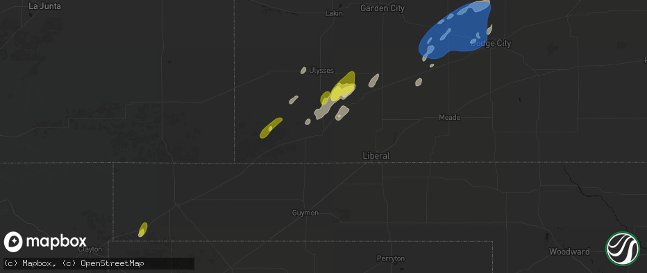 Hail map in Hugoton, KS on June 9, 2026