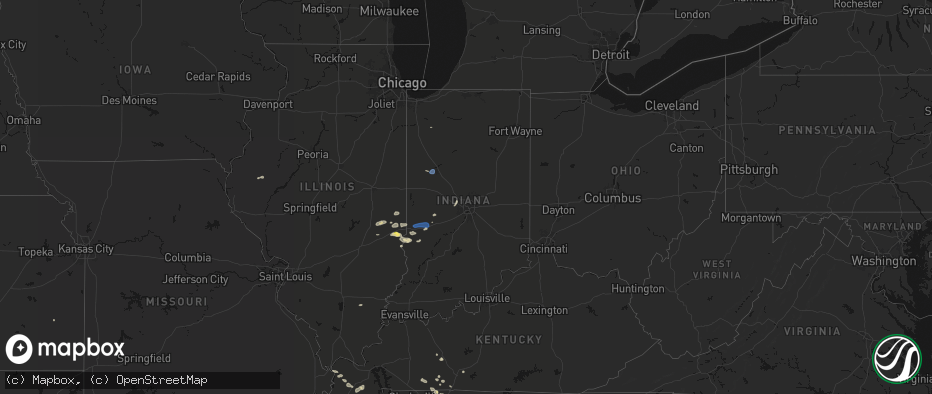 Hail map in Indiana on June 9, 2026