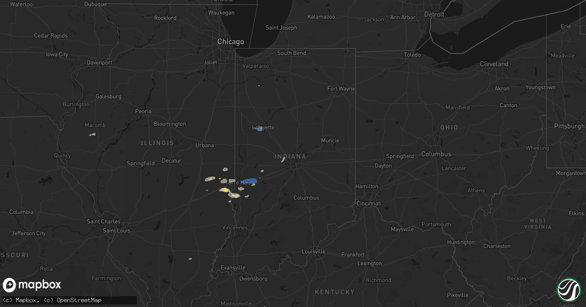 Hail map in Indiana on June 9, 2026