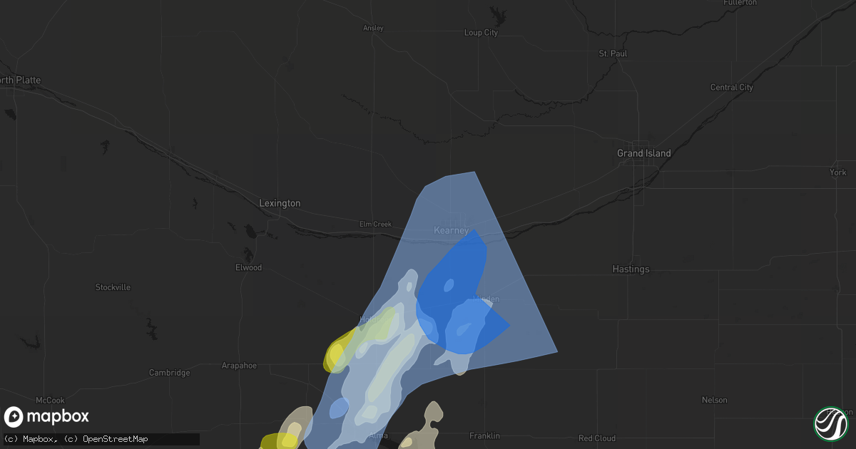 Hail map in Kearney, NE on June 9, 2026